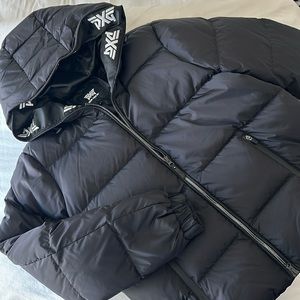 PXG Unisex Logo Tape Puffer Jacket Black, size small